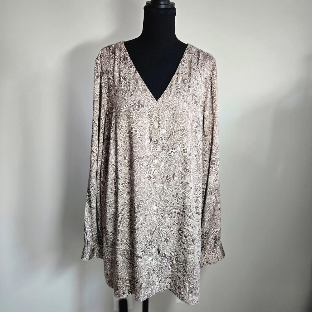 Pure Jill Tunic Women Large Brown Excellent Paisley V-Neck NWT (T7)